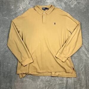 Polo Ralph Lauren Long-Sleeved Polo Shirt with Collar Mens XXL Tan Big and Tall